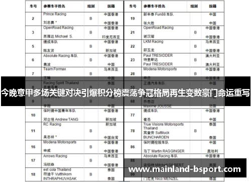 今晚意甲多场关键对决引爆积分榜震荡争冠格局再生变数豪门命运重写