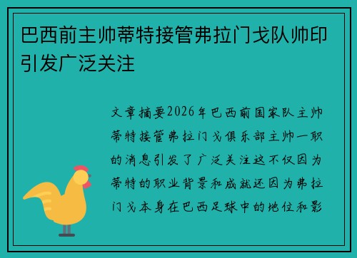 巴西前主帅蒂特接管弗拉门戈队帅印引发广泛关注